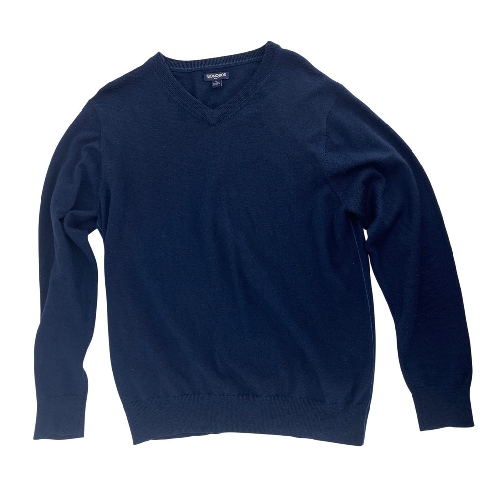 Bonobos Sweater Mens XL Navy Blue Excellent‎ Slim Fit V-Neck Merino Wool